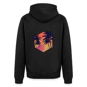 Palmen Retro - Unisex Premium Bio Zip Hoodie - Schwarz - Hinten - Nico (187cm)