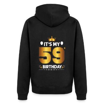 59e anniversaire 59 ans Joyeux anniversaire - Veste à capuche bio Premium Unisexe - noir - Dos - Nico (187cm)