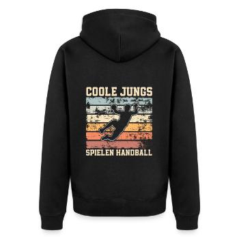 Handball Handballer - Unisex Premium Bio Zip Hoodie - Schwarz - Hinten - Nico (187cm)