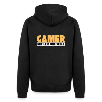 Gamer mit Leib und Seele - Unisex Premium Bio Zip Hoodie - Schwarz - Hinten - Nico (187cm)