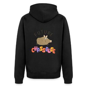 Future chasseuse annonce grossesse bebe fille - Veste à capuche bio Premium Unisexe - noir - Dos - Nico (187cm)