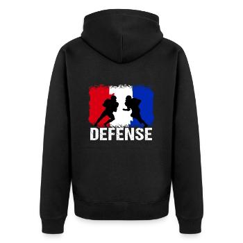 American Football Frankreich Defense - Unisex Premium Bio Zip Hoodie - Schwarz - Hinten - Nico (187cm)