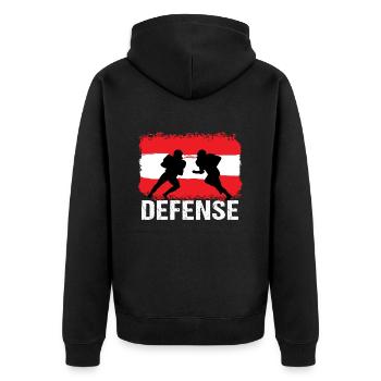 American Football Österreich Defense - Unisex Premium Bio Zip Hoodie - Schwarz - Hinten - Nico (187cm)