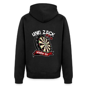 Darts - Und zack - wieder 26 Dart Spieler - Unisex Premium Bio Zip Hoodie - Schwarz - Hinten - Nico (187cm)