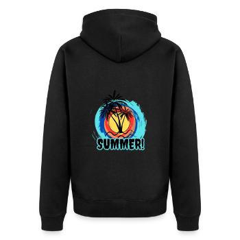 Sommermotiv mit Palmen - Unisex Premium Bio Zip Hoodie - Schwarz - Hinten - Nico (187cm)