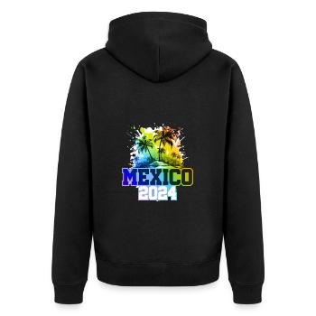 Mexiko 2024 Urlaub Palmen Bunt - Unisex Premium Bio Zip Hoodie - Schwarz - Hinten - Nico (187cm)