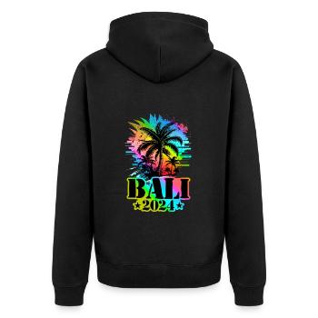 Bali 2024 Urlaub Bunt - Unisex Premium Bio Zip Hoodie - Schwarz - Hinten - Nico (187cm)