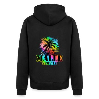 Malle 2024 Urlaub Bunt - Unisex Premium Bio Zip Hoodie - Schwarz - Hinten - Nico (187cm)