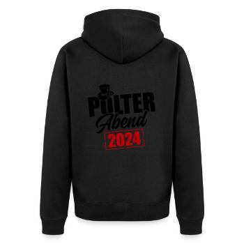 Polterabend 2024 - Unisex Premium Bio Zip Hoodie - Schwarz - Hinten - Nico (187cm)