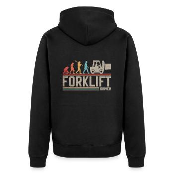 Gabelstaplerfahrer Evolution Gabelstapler - Unisex Premium Bio Zip Hoodie - Schwarz - Hinten - Nico (187cm)