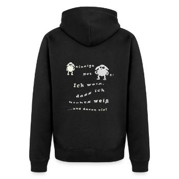 Ich weiß dass ich nichts weiß ...und davon viel - Unisex Premium Bio Zip Hoodie - Schwarz - Hinten - Nico (187cm)