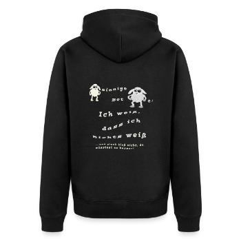 Ich weiß, dass ich nichts weiß. Schaf-sinniges - Unisex Premium Bio Zip Hoodie - Schwarz - Hinten - Nico (187cm)