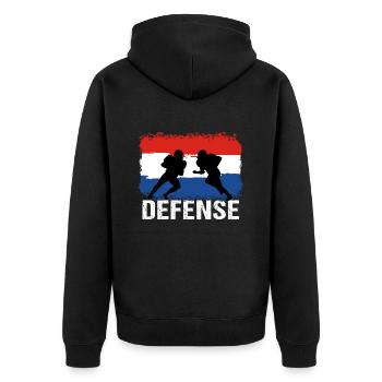 American Football Niederlande Defense - Unisex Premium Bio Zip Hoodie - Schwarz - Hinten - Nico (187cm)