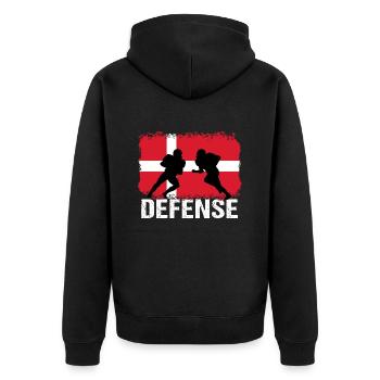 American Football Dänemark Defense - Unisex Premium Bio Zip Hoodie - Schwarz - Hinten - Nico (187cm)