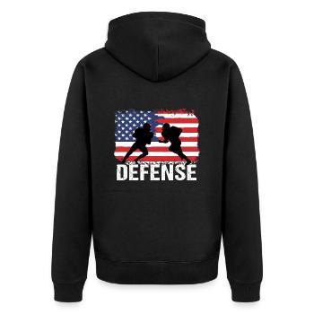 American Football USA Defense - Unisex Premium Bio Zip Hoodie - Schwarz - Hinten - Nico (187cm)