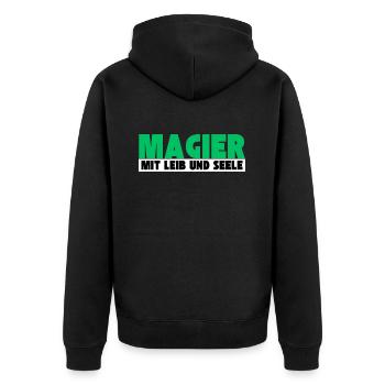 Magier mit Leib und Seele - Unisex Premium Bio Zip Hoodie - Schwarz - Hinten - Nico (187cm)