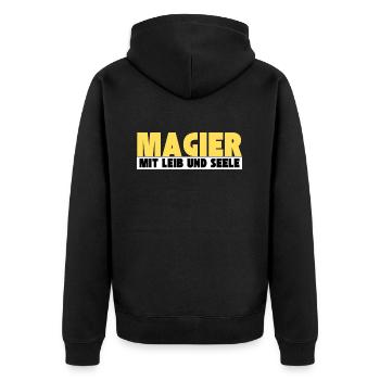 Magier mit Leib und Seele - Unisex Premium Bio Zip Hoodie - Schwarz - Hinten - Nico (187cm)