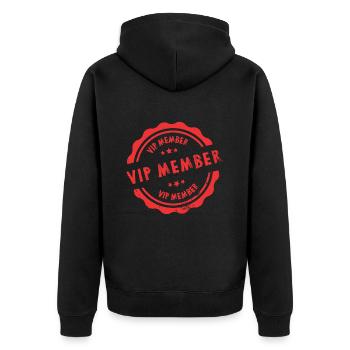 Vip Member Stempel - Unisex Premium Bio Zip Hoodie - Schwarz - Hinten - Nico (187cm)