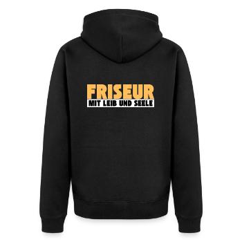Friseur mit Leib und Seele - Unisex Premium Bio Zip Hoodie - Schwarz - Hinten - Nico (187cm)
