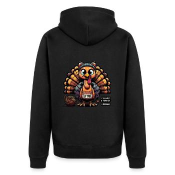 Katzen-Truthahn-Verkleidungsscherz - Unisex Premium Bio Zip Hoodie - Schwarz - Hinten - Nico (187cm)