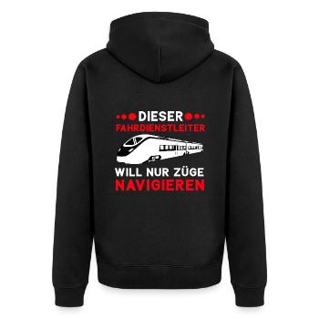 Fahrdienstleiter und Eisenbahner witzig Beruf - Unisex Premium Bio Zip Hoodie - Schwarz - Hinten - Nico (187cm)