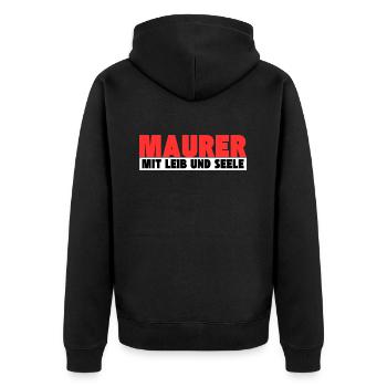 Maurer mit Leib und Seele - Unisex Premium Bio Zip Hoodie - Schwarz - Hinten - Nico (187cm)