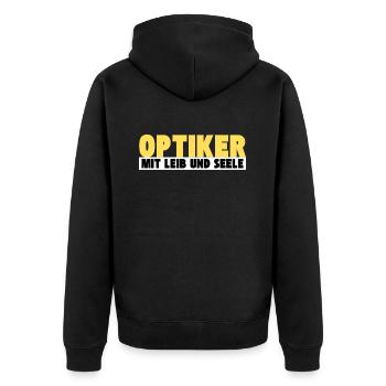 Optiker mit Leib und Seele - Unisex Premium Bio Zip Hoodie - Schwarz - Hinten - Nico (187cm)