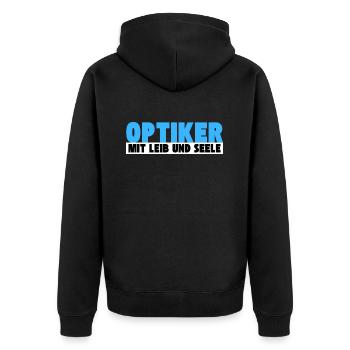 Optiker mit Leib und Seele - Unisex Premium Bio Zip Hoodie - Schwarz - Hinten - Nico (187cm)