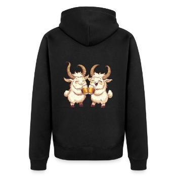 Bergziege Comic Bier Lustig Saufen - Unisex Premium Bio Zip Hoodie - Schwarz - Hinten - Nico (187cm)