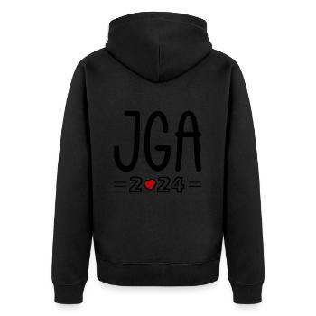 Ibiza 2024 Herz - Unisex Premium Bio Zip Hoodie - Schwarz - Hinten - Nico (187cm)