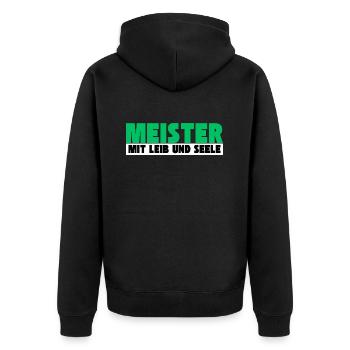 Meister mit Leib und Seele - Unisex Premium Bio Zip Hoodie - Schwarz - Hinten - Nico (187cm)