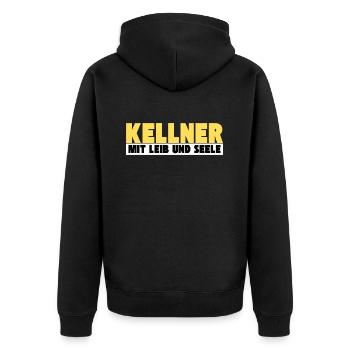 Kellner mit Leib und Seele - Unisex Premium Bio Zip Hoodie - Schwarz - Hinten - Nico (187cm)