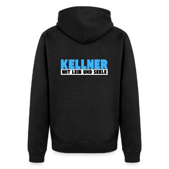 Kellner mit Leib und Seele - Unisex Premium Bio Zip Hoodie - Schwarz - Hinten - Nico (187cm)