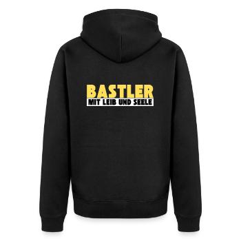 Bastler mit Leib und Seele - Unisex Premium Bio Zip Hoodie - Schwarz - Hinten - Nico (187cm)