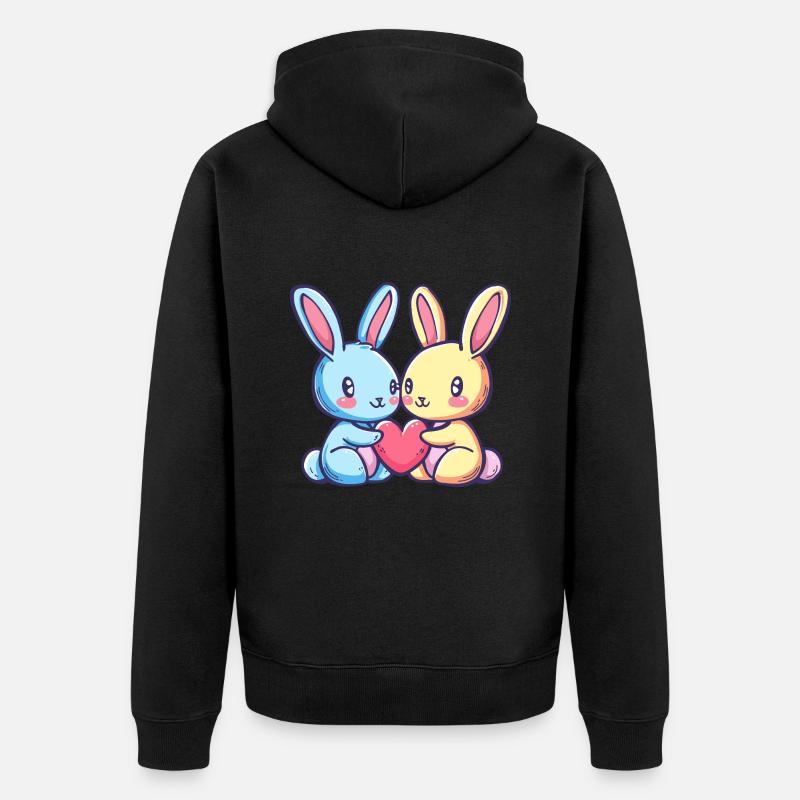 Lapin Bande Dessinée Couple Amour - Veste à capuche bio Premium Unisexe - noir