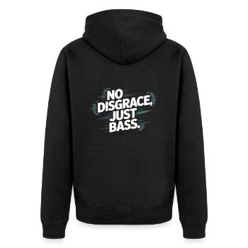 Keine Schande, nur Bässe fett - Unisex Premium Bio Zip Hoodie - Schwarz - Hinten - Nico (187cm)