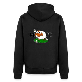 GE - SCHAF - FT! - Unisex Premium Bio Zip Hoodie - Schwarz - Hinten - Nico (187cm)