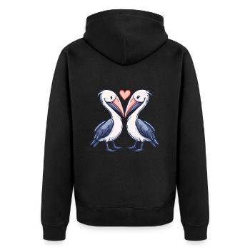 Pelikan Vogel Paar Verliebt Valentinstag - Unisex Premium Bio Zip Hoodie - Schwarz - Hinten - Nico (187cm)