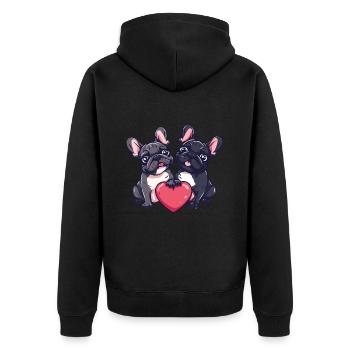 Français Buldog Chiens Couple Amoureux Saint-Valentin - Veste à capuche bio Premium Unisexe - noir - Dos - Nico (187cm)