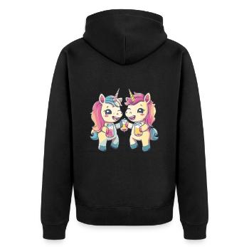 Einhorn Bier Lustig Saufen - Unisex Premium Bio Zip Hoodie - Schwarz - Hinten - Nico (187cm)