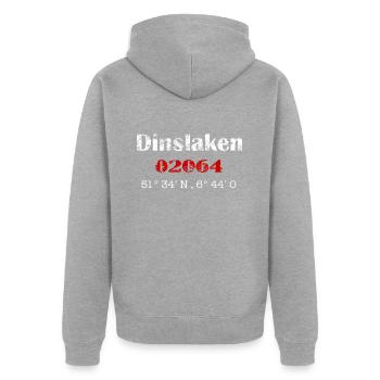 Dinslaken - Koordinaten - Unisex Premium Bio Zip Hoodie - Grau meliert - Hinten - Nico (187cm)