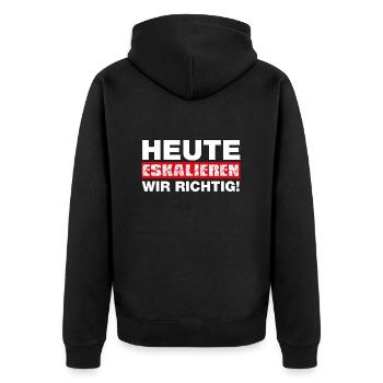 Heute eskalieren wir richtig - Party Spruch - Unisex Premium Bio Zip Hoodie - Schwarz - Hinten - Nico (187cm)