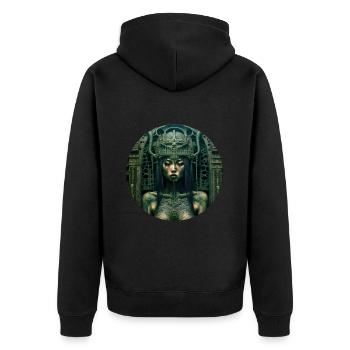 Dunkle Fee - Unisex Premium Bio Zip Hoodie - Schwarz - Hinten - Nico (187cm)