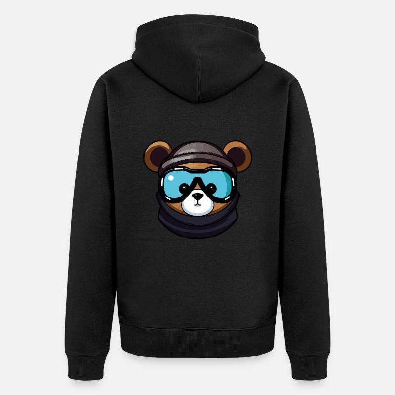 Bär Snowboard Ski Brille Comic - Unisex Premium Bio Zip Hoodie - Schwarz