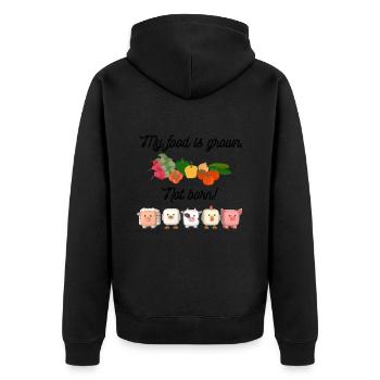 My food is grown not born. Vegan. - Unisex Premium Bio Zip Hoodie - Schwarz - Hinten - Nico (187cm)