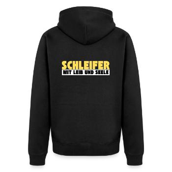 Schleifer mit Leib und Seele - Unisex Premium Bio Zip Hoodie - Schwarz - Hinten - Nico (187cm)