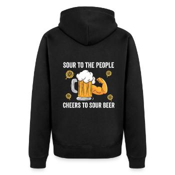Sauerbier für das Volk: Bier Cheers - Unisex Premium Bio Zip Hoodie - Schwarz - Hinten - Nico (187cm)