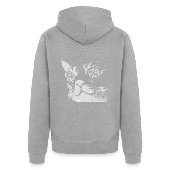Stylische Katzenkopf-Silhouette - Unisex Premium Bio Zip Hoodie - Grau meliert - Hinten - Nico (187cm)