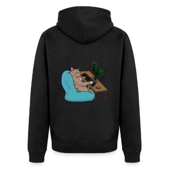 Cat Hacker - Unisex Premium Organic Zip Hoodie - black - Back - Nico (187cm)
