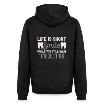 Das Leben ist kurz - Unisex Premium Bio Zip Hoodie - Schwarz - Hinten - Nico (187cm)
